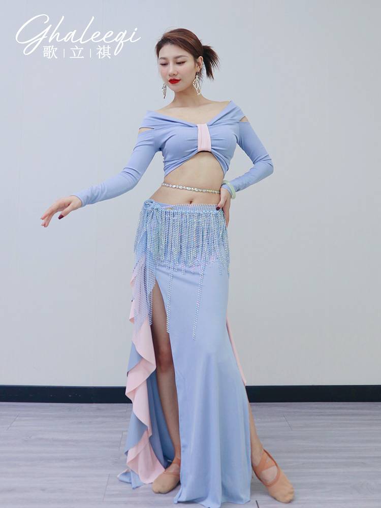 Ge Qiqi Belly Dance Practice Fun Deloors Long -sleeved Worch -leaf Skirt Sexy Set Women Dance Training Performance Service