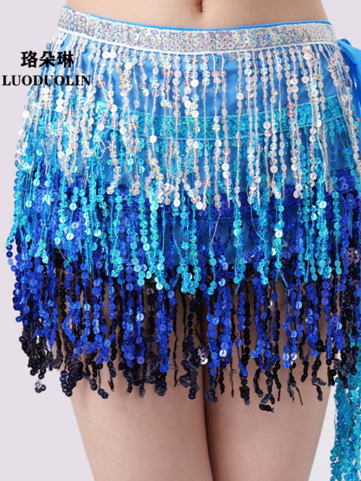 New belly dance streaming Su waist chain sequins, hipline four -layer chiffon dance belt sexy oriental dance skirt
