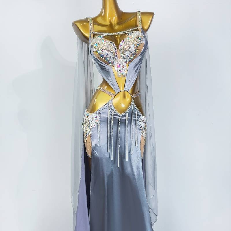 Dance posture belly dance table performance clothing female 2024 new diamond chest long skirt Oriental dance set wzy062