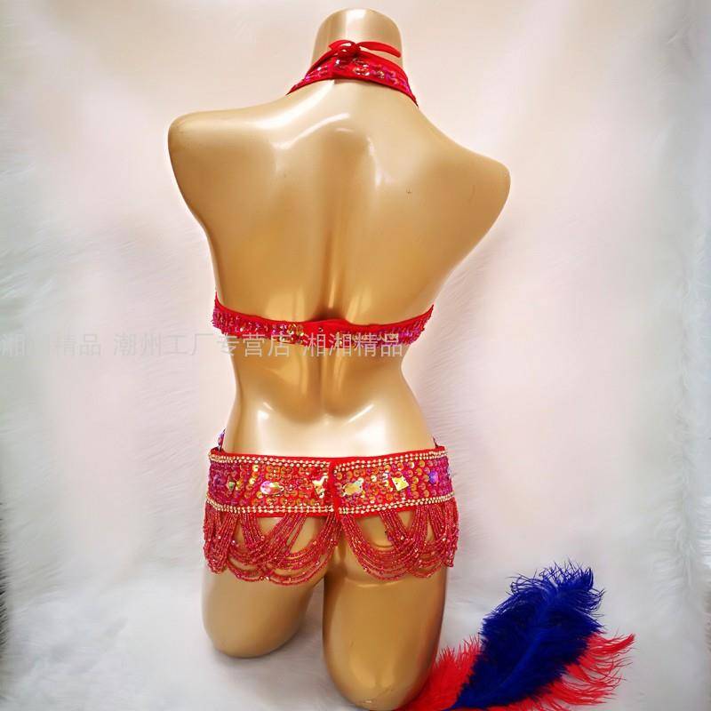 Catwalk show sexy belly dance performance sequins Oriental performance clothing set high -end finished clothing female