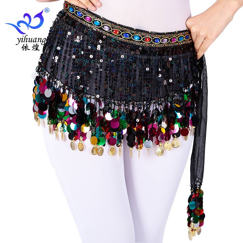 Belly dance waist chain Indian dance hip scarf sequins performed back scarf beginners dance practice belt adult new model