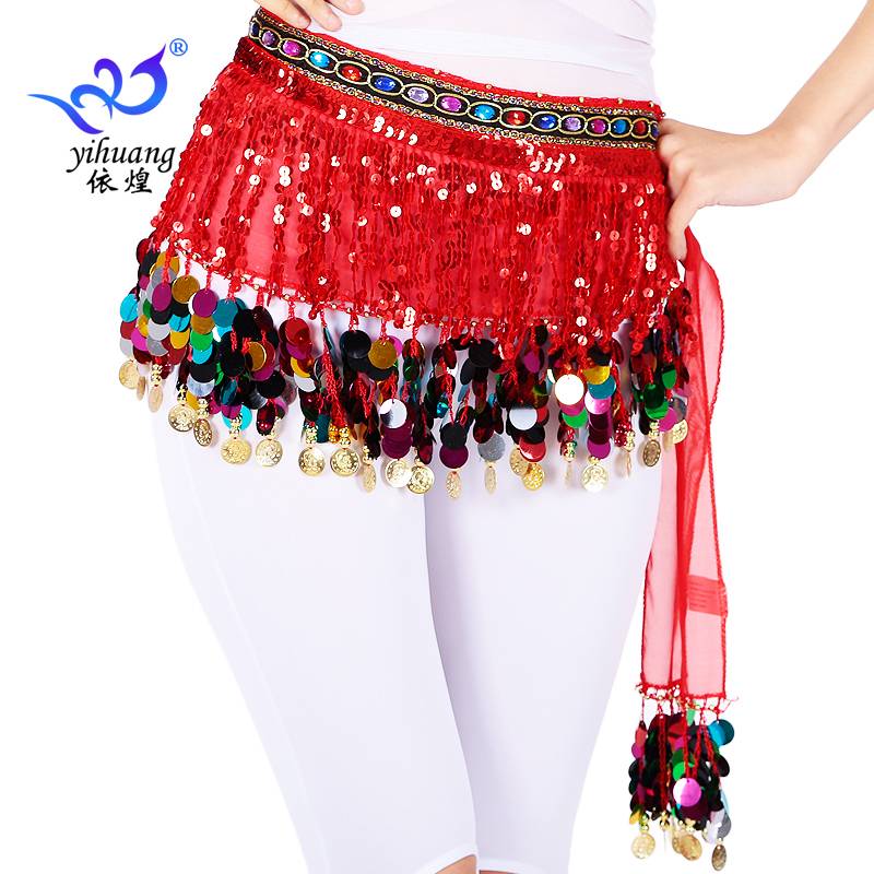 Belly dance waist chain Indian dance hip scarf sequins performed back scarf beginners dance practice belt adult new model