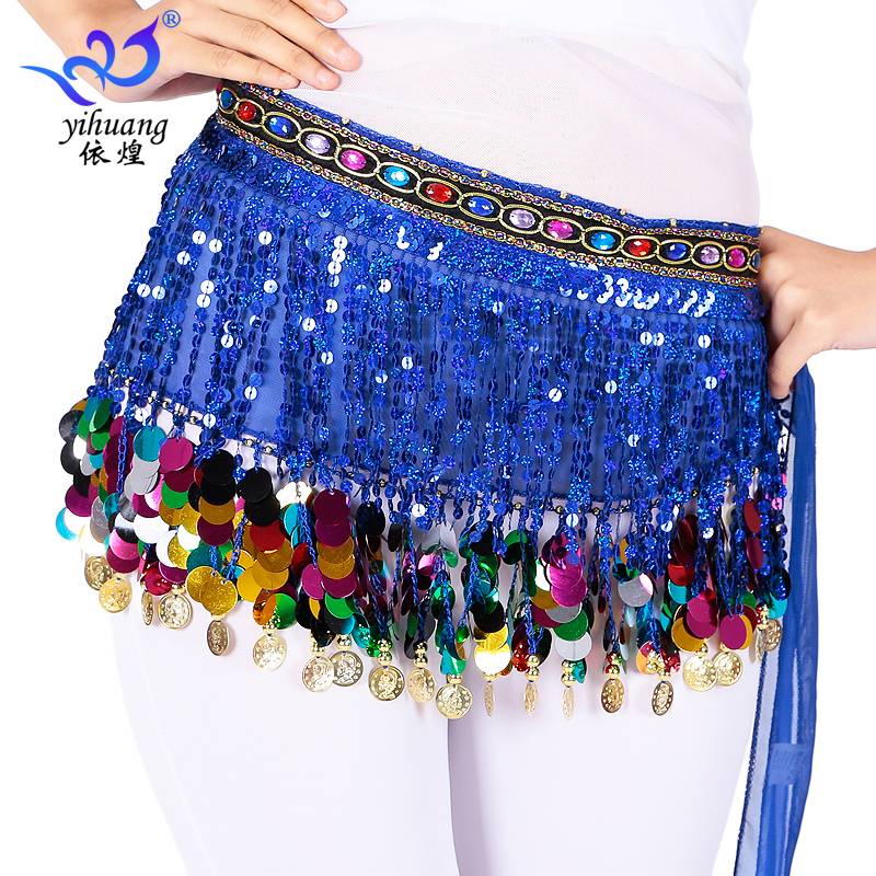 Belly dance waist chain Indian dance hip scarf sequins performed back scarf beginners dance practice belt adult new model