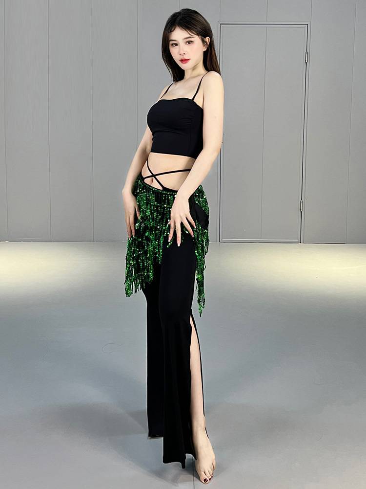 Belly dance hip scarf 2024 new practice clothing female watch performs semicircular waist towel Liu Su sequins Oriental dance waist chain