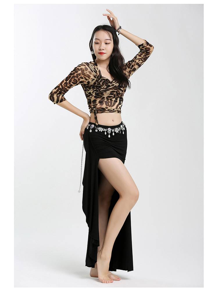 Belly dance shirt sexy leopard pattern exercise clothes Oriental dance clothing performance clothes on dance practice dancing clothes