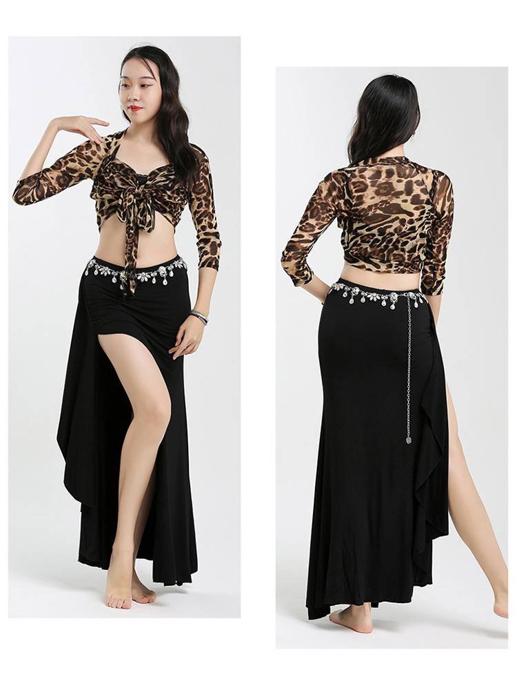 Belly dance shirt sexy leopard pattern exercise clothes Oriental dance clothing performance clothes on dance practice dancing clothes