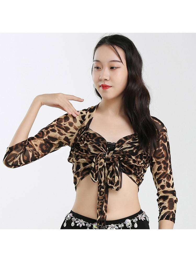 Belly dance shirt sexy leopard pattern exercise clothes Oriental dance clothing performance clothes on dance practice dancing clothes