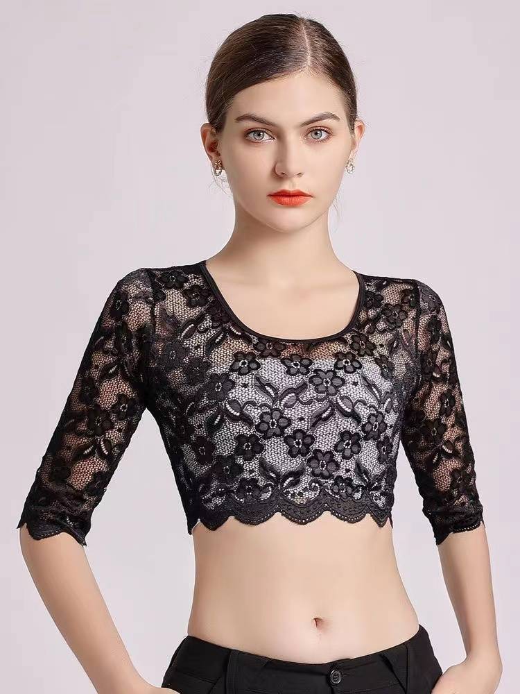 2023 new belly dance shirt sexy new practice service lace mesh yarn oriental dance clothing female exercise service