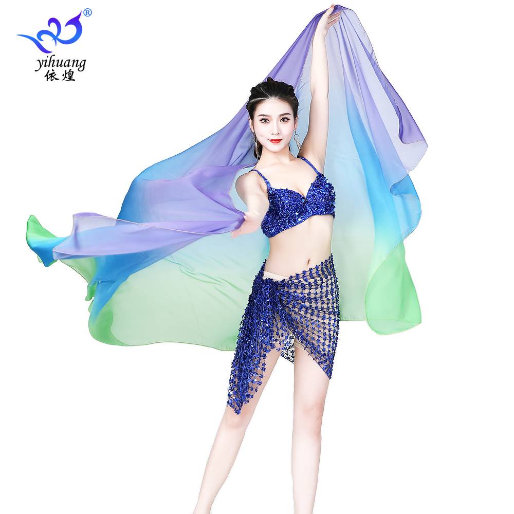 New product belly dance increases wide simulation silk dance performance performance hand throwing scarf Gradient seven -color silk scarf female