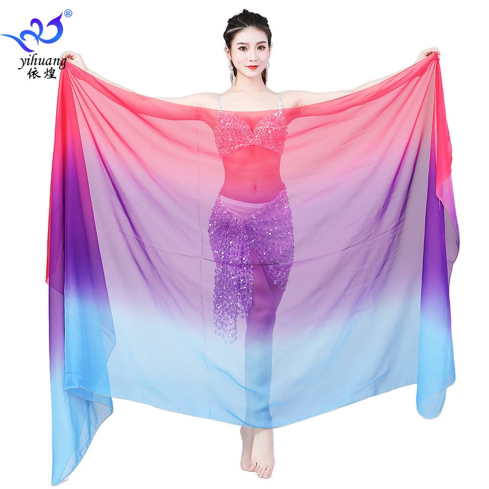 New product belly dance increases wide simulation silk dance performance performance hand throwing scarf Gradient seven -color silk scarf female