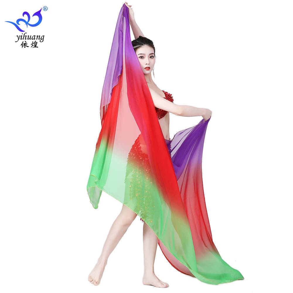 New product belly dance increases wide simulation silk dance performance performance hand throwing scarf Gradient seven -color silk scarf female