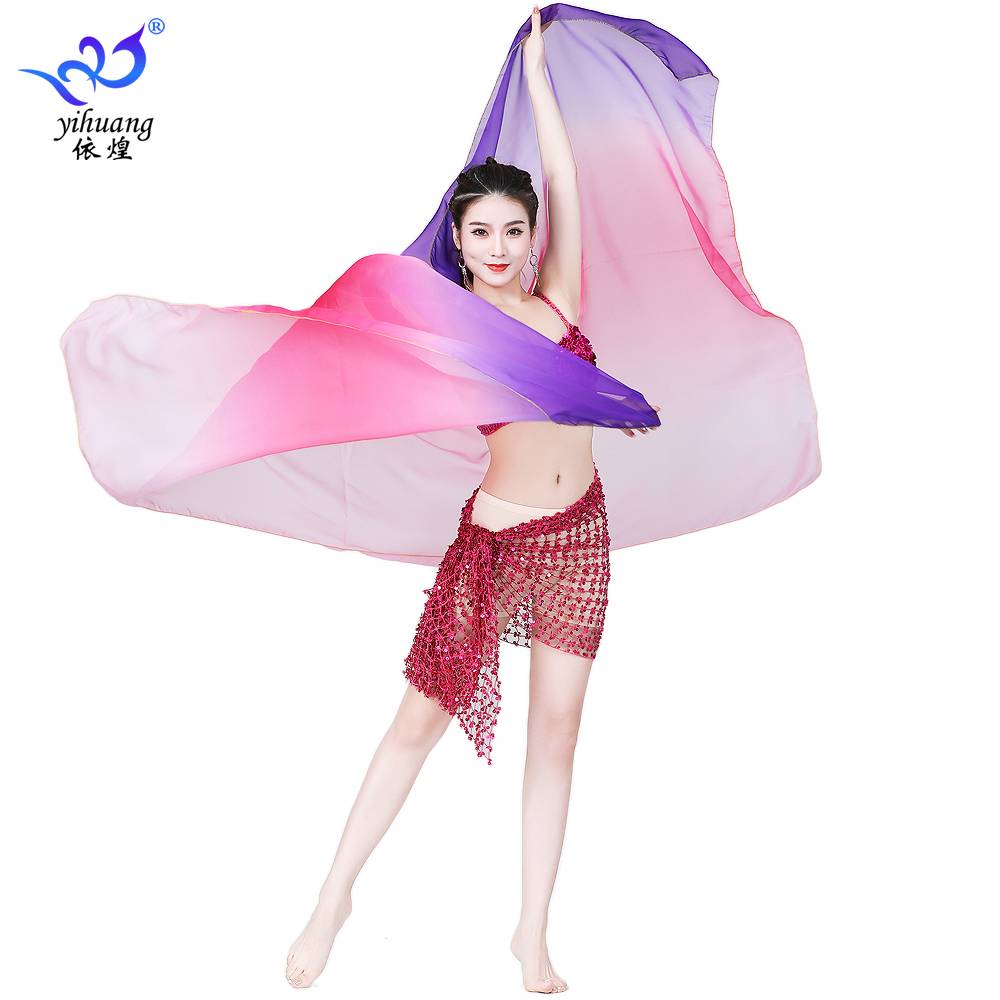New product belly dance increases wide simulation silk dance performance performance hand throwing scarf Gradient seven -color silk scarf female