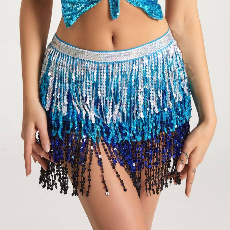 Belly dance hip scarf adult bosimian hip skirt decorative short skirt dance skirt Indian dance performances streaming waist chain