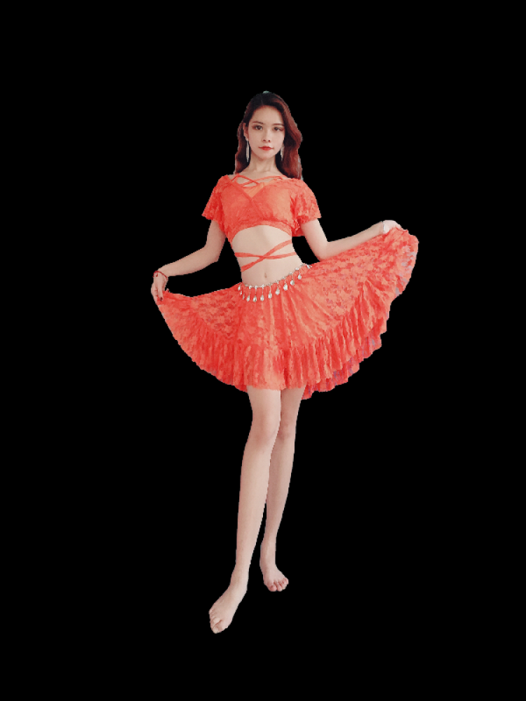 Baiya Qianhui Belly Dance Services 2024 New Lace Broken Short Skirt Performance Services Junior Scholars Practice Service