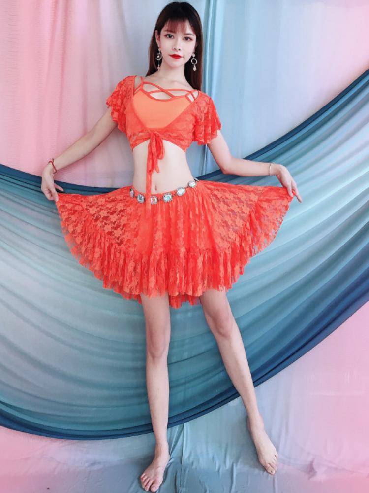 Baiya Qianhui Belly Dance Services 2024 New Lace Broken Short Skirt Performance Services Junior Scholars Practice Service