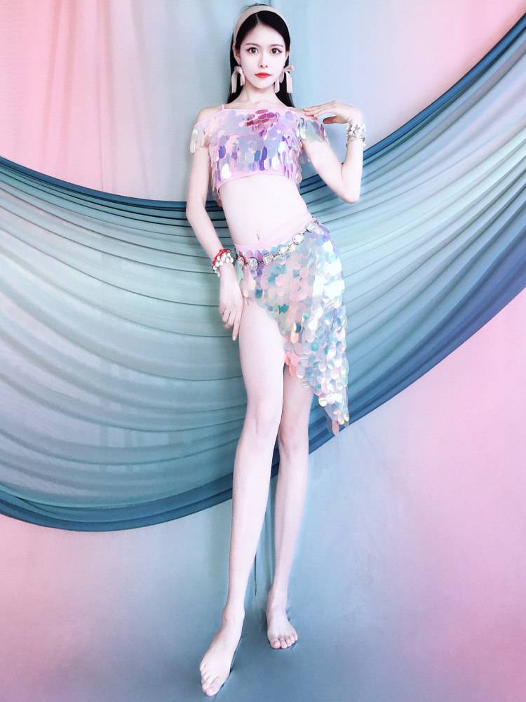 Liuyi Children's Belly Dance Show Performance Services Oriental Dance Girl Children's Dance Mermaid Sequenant Dance Clothing