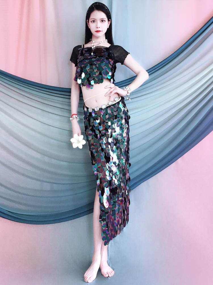 Liuyi Children's Belly Dance Show Performance Services Oriental Dance Girl Children's Dance Mermaid Sequenant Dance Clothing