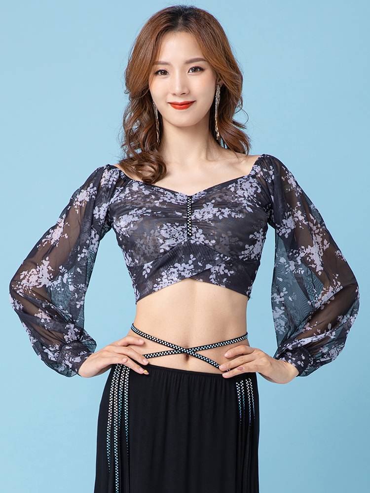 Belly dance top autumn and winter new sexy court lantern long -sleeved oriental dance fairy beginner practicing clothing