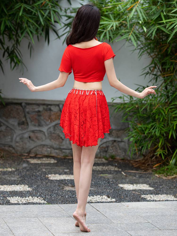 New belly dance 2024 New set Summer fairy beginner belly dance lace female practitioner dress skirt