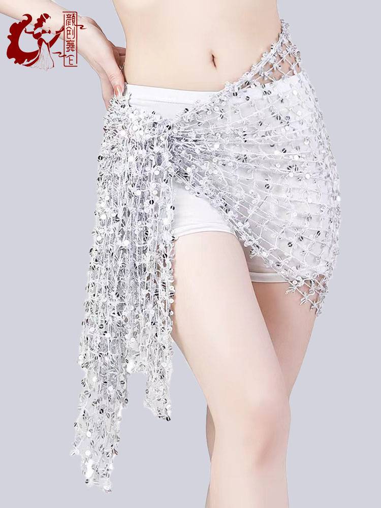 The new belly dance waist chain hollow sequins square scarf waist seal jazz dance hip scarf performance accessories Smart fart curtain