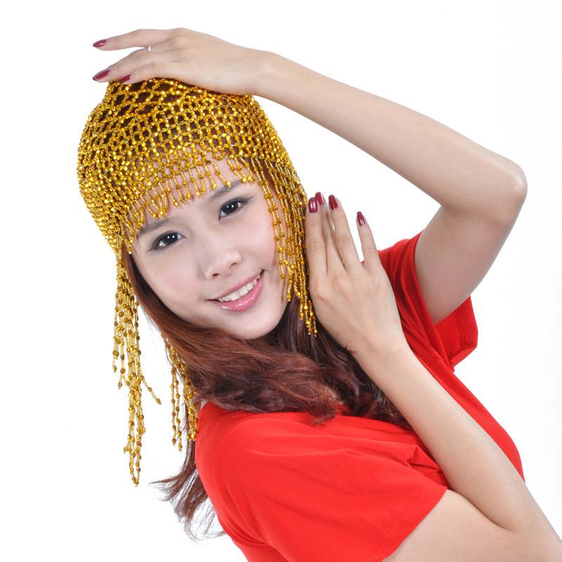 Flat head jewelry hat Belly dance bead hat Indian dance watch performance dance bead hat bride's headdress handicraft wearing beads