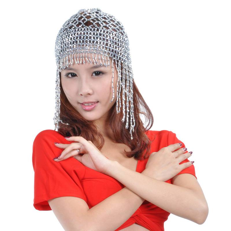 Flat head jewelry hat Belly dance bead hat Indian dance watch performance dance bead hat bride's headdress handicraft wearing beads