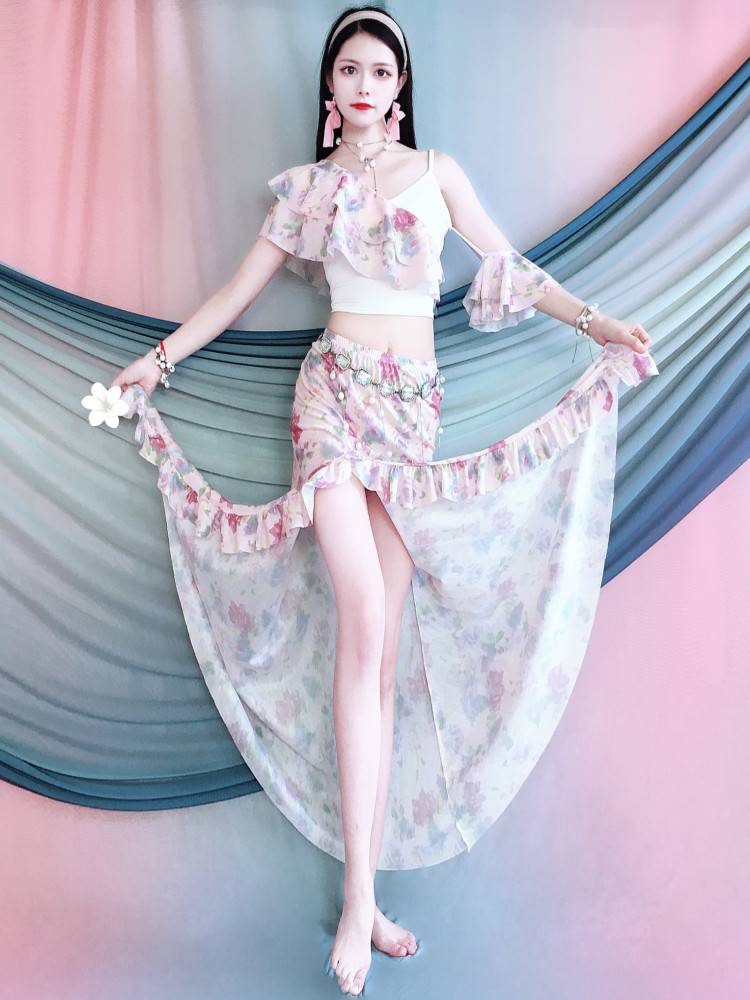 2024 spring and summer new belly dance lotus leaf side skirt performance service Fairy model performance dance performance service