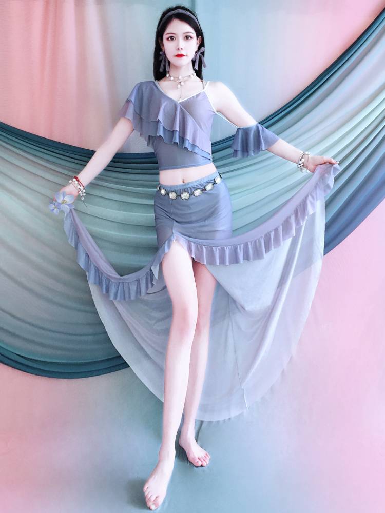 2024 spring and summer new belly dance lotus leaf side skirt performance service Fairy model performance dance performance service