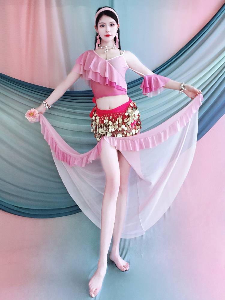 2024 spring and summer new belly dance lotus leaf side skirt performance service Fairy model performance dance performance service