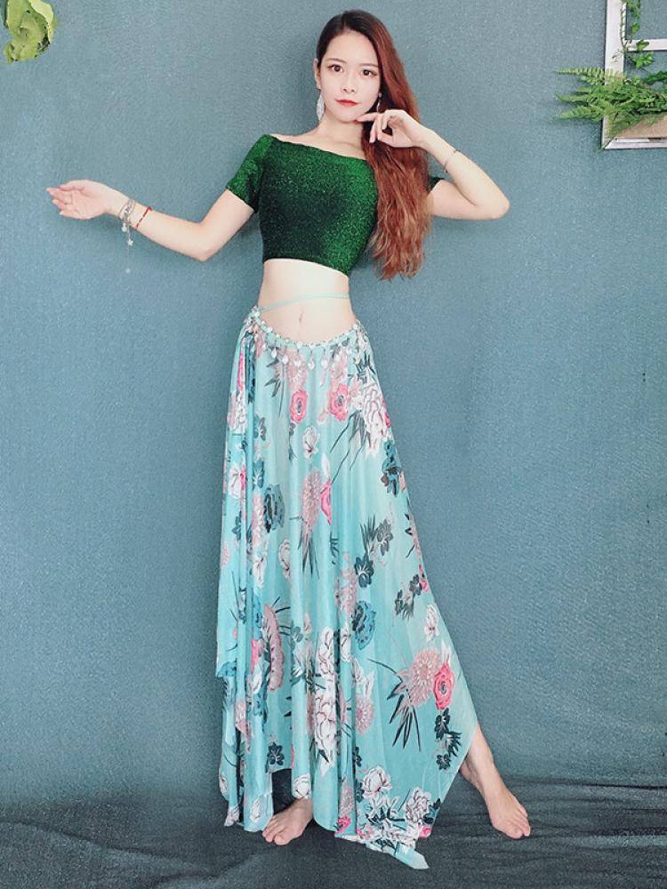 Belly dance clothing hip scarf performance service 2024 new suite short -sleeved spring training service beginner