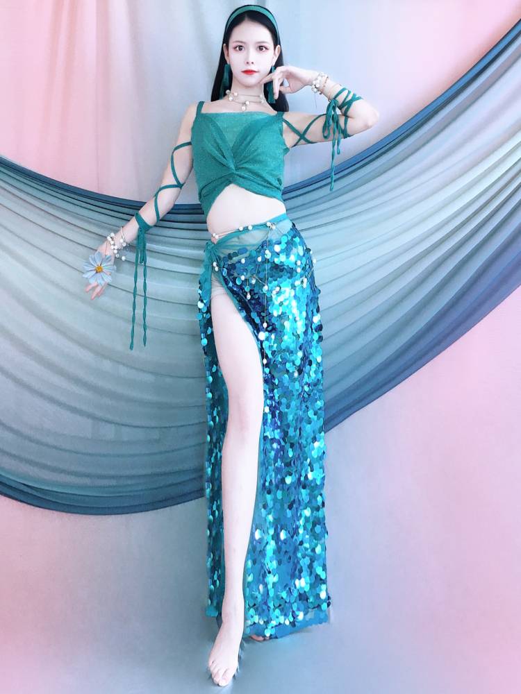Belly dance service 2024 Summer Mermaid Sequenant Set Children's Stage Performing Server Series
