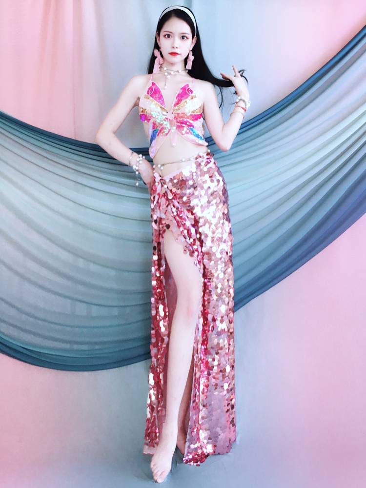Belly dance service 2024 Summer Mermaid Sequenant Set Children's Stage Performing Server Series