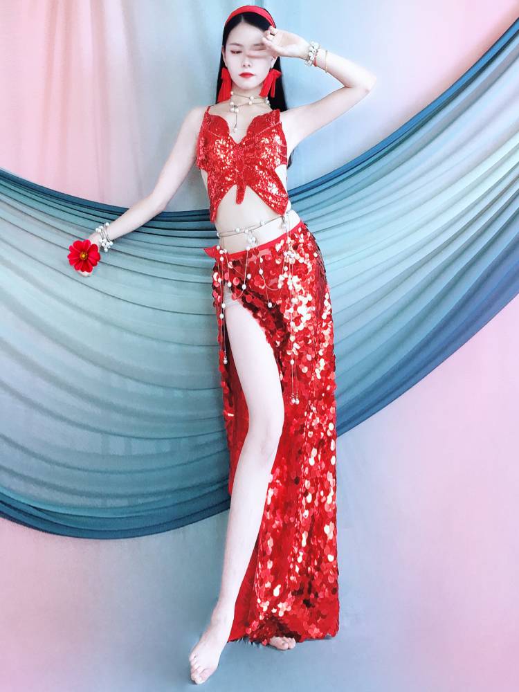 Belly dance service 2024 Summer Mermaid Sequenant Set Children's Stage Performing Server Series