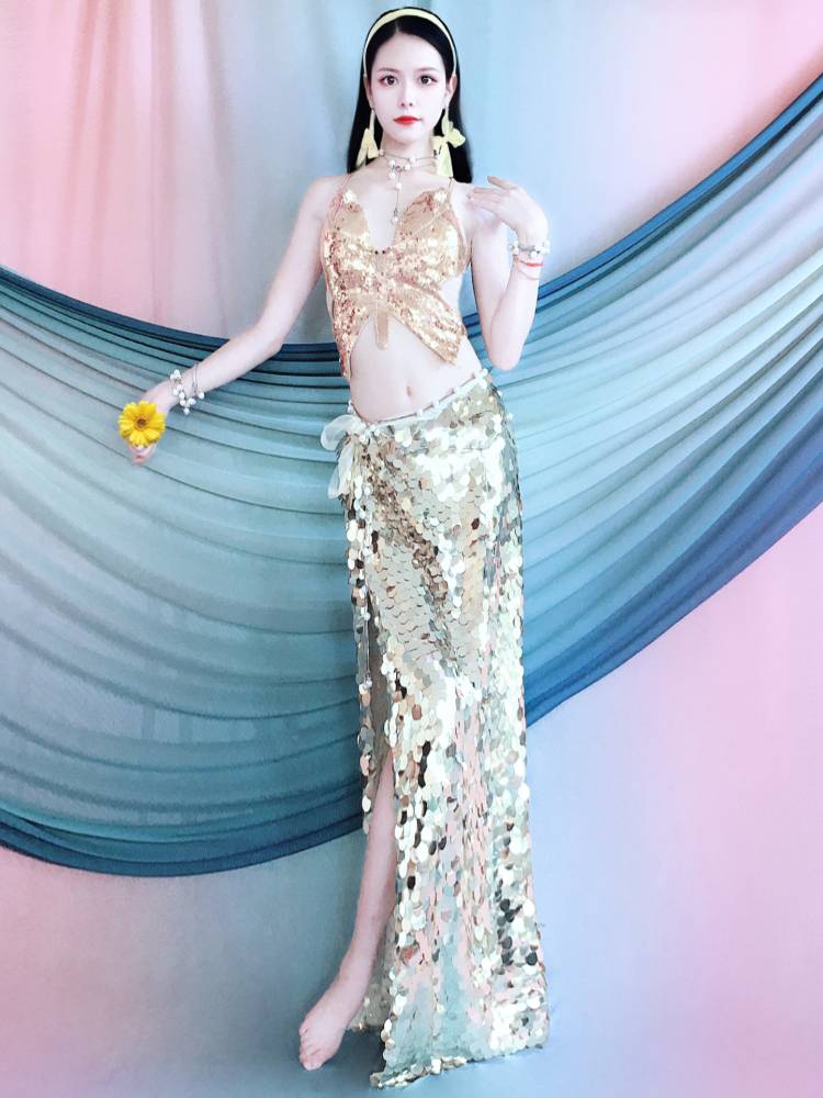 Belly dance service 2024 Summer Mermaid Sequenant Set Children's Stage Performing Server Series