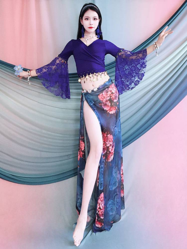 Belly Dance 2024 new practice service lace horn sleeve set performance service service service Oriental dance dance service female beginner