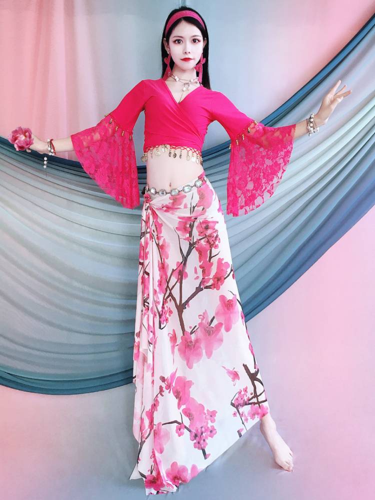 Belly Dance 2024 new practice service lace horn sleeve set performance service service service Oriental dance dance service female beginner