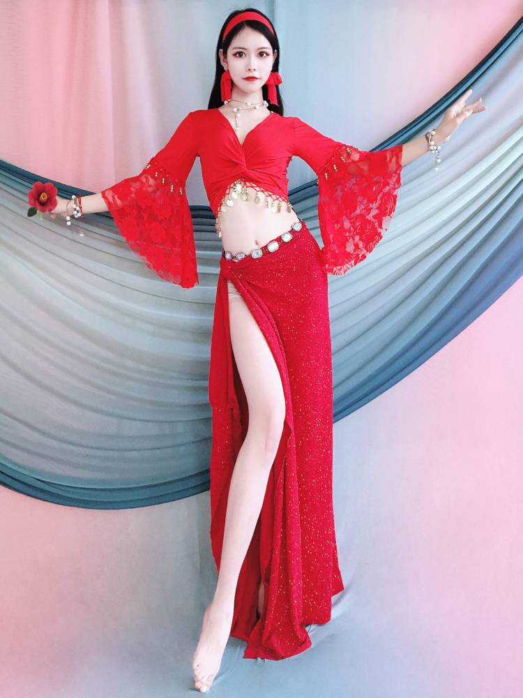 Belly Dance 2024 new practice service lace horn sleeve set performance service service service Oriental dance dance service female beginner