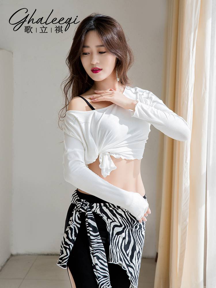 Ge Liqi 2023 new solid color cotton bleaching T -shirt belly dance top performance hip towels and shoulder shoulder practice clothes