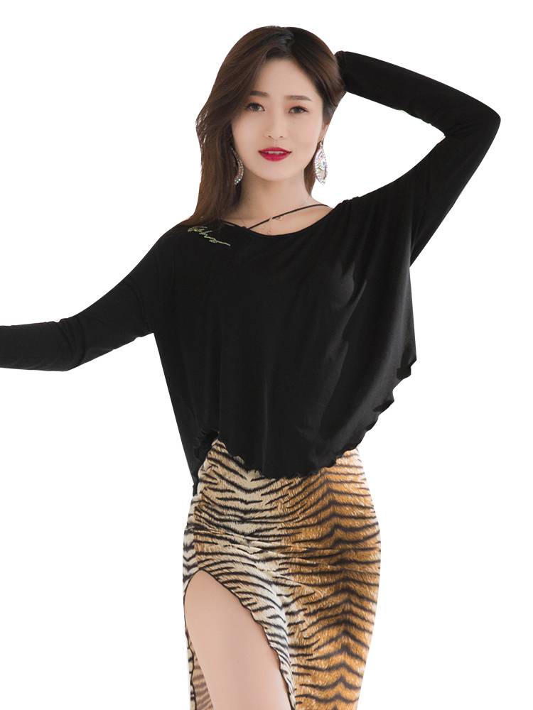 Ge Liqi 2023 new solid color cotton bleaching T -shirt belly dance top performance hip towels and shoulder shoulder practice clothes