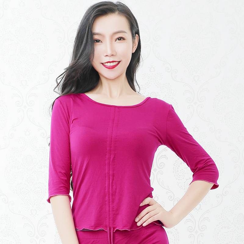 Belly Dance Practice Server Elastic Slim Remaining Round -neck Sports Yoga Top Soft Model Modern Dance top