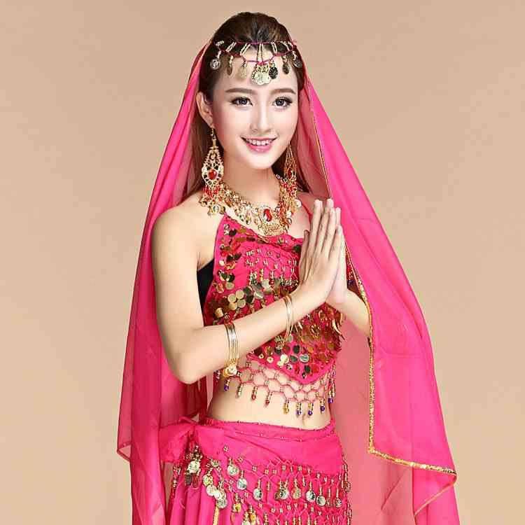 Belly dance jewelry, belly dancer, Indian dance dance veil veil, gold side hanging coin veil, belly dance headscarf