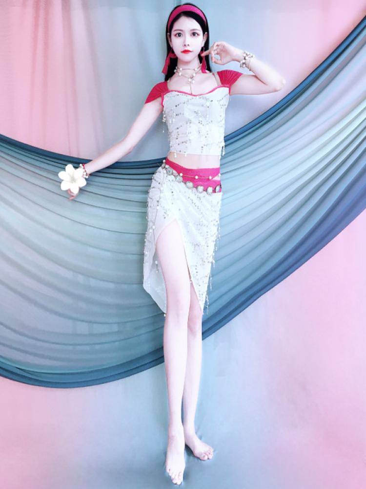 Baiya Qianhui Belly Dance Performance Services 2024 New Spring New Heavy Works Sequin Mermaid Short Set Practice Service
