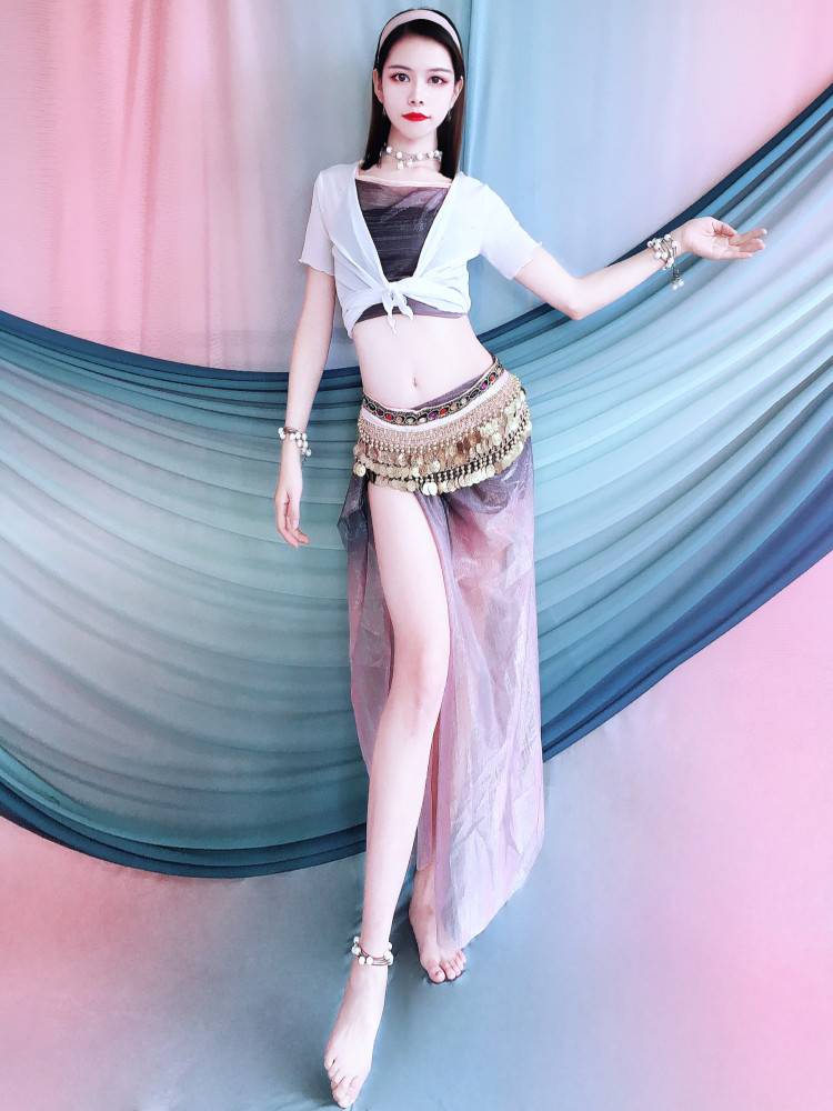 Belly Dance Gradient Color Set 2024 Summer Oriental Dance Practice Server Top Starts Children's Performance Services
