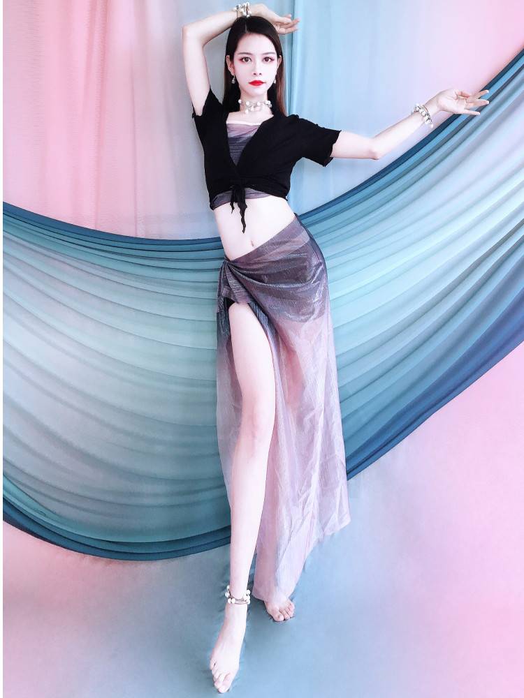 Belly Dance Gradient Color Set 2024 Summer Oriental Dance Practice Server Top Starts Children's Performance Services