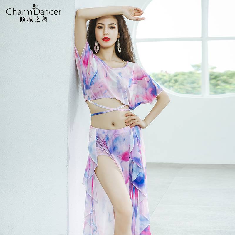 Qingcheng Dance 2024 New Belly Dance Practice Set Soft, breathable, fast dry naked sensation printing practice class