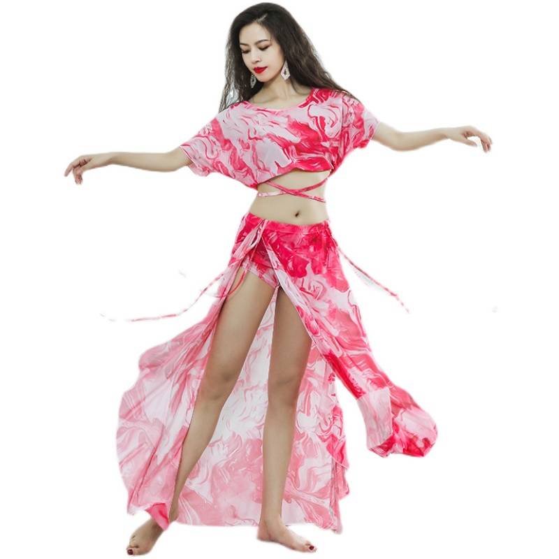 Qingcheng Dance 2024 New Belly Dance Practice Set Soft, breathable, fast dry naked sensation printing practice class