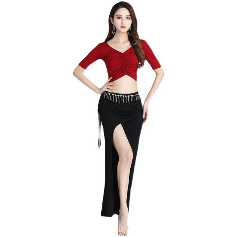 New spring and summer belly dance skirt large size Modal belly dance training uniforms for split skirt two -piece suit