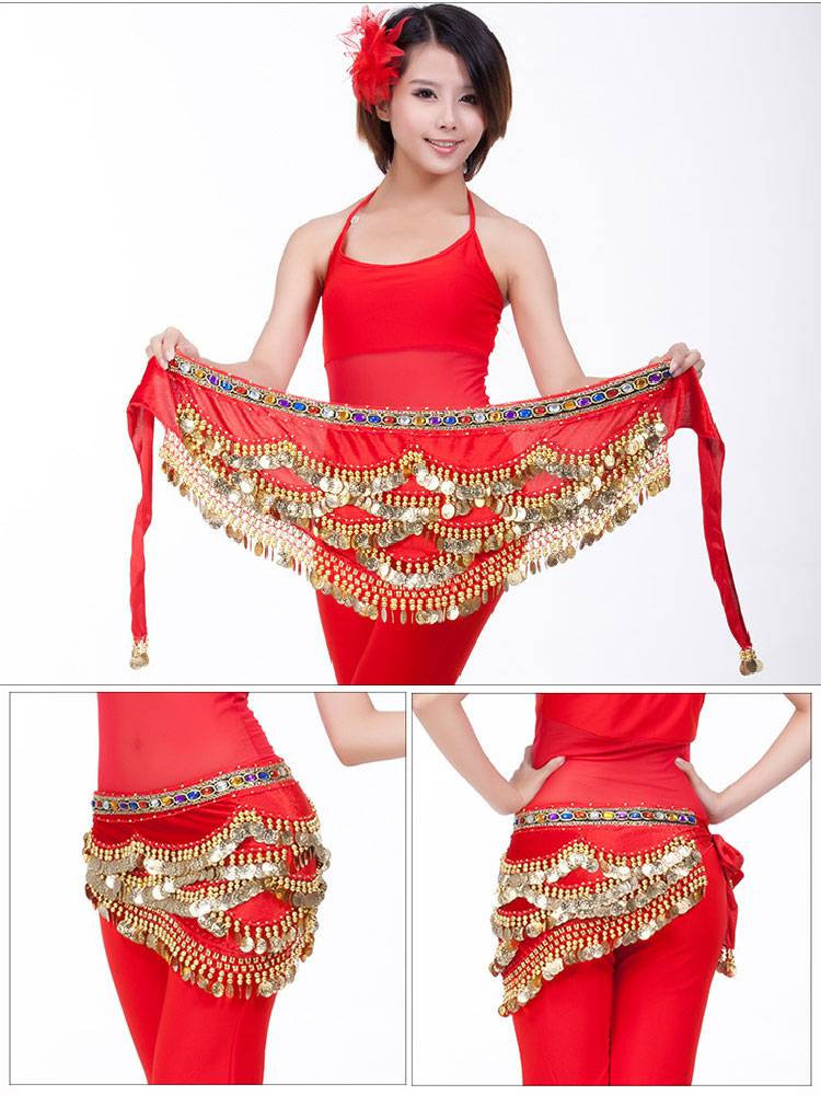 Belly dance waist chain beginner female 328 coin velvet worship waist chain Indian dance belt oriental dance hip scarf