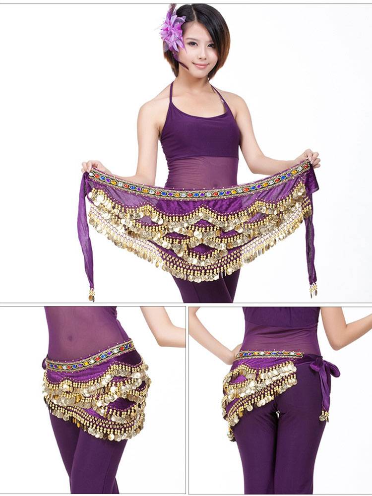 Belly dance waist chain beginner female 328 coin velvet worship waist chain Indian dance belt oriental dance hip scarf
