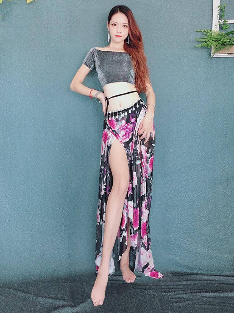 Baiya Qianhui Belly Dance Clothing Hip Scarf Performance Services 2024 New Set Short Sleeve Spring Practice Services Beginner